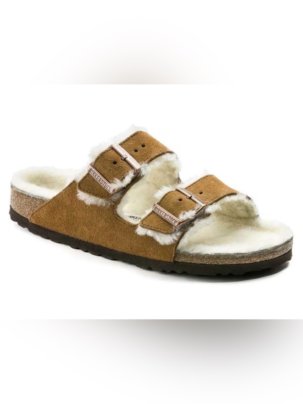 Birkenstock Arizona Shearling Suede Leather Mink Brown w/Cream Lining Size EU 41